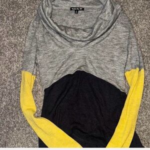 Double Zero Gray, Navy Blue, and Yellow Cowl Neck Sweater